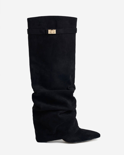 Lavista | Black Slouchy Suede Knee-High Boots - Nora & Grace Boutique