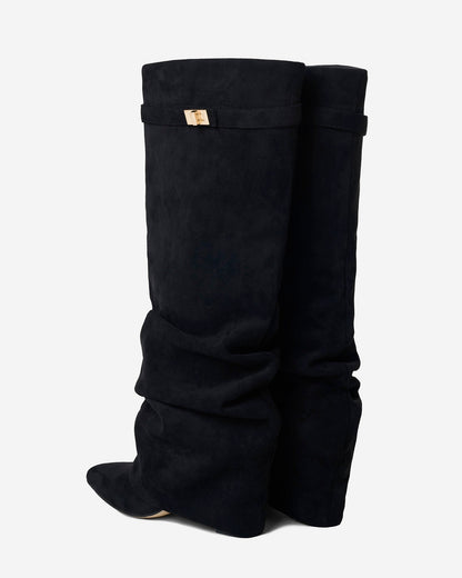 Lavista | Black Slouchy Suede Knee-High Boots - Nora & Grace Boutique