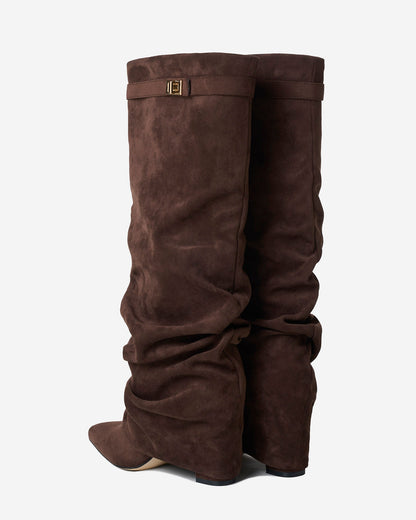 Lavista | Dark Brown Slouchy Suede Knee-High Boots - Nora & Grace Boutique