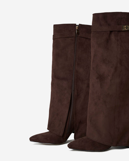 Lavista | Dark Brown Suede Knee-High Boots - Nora & Grace Boutique