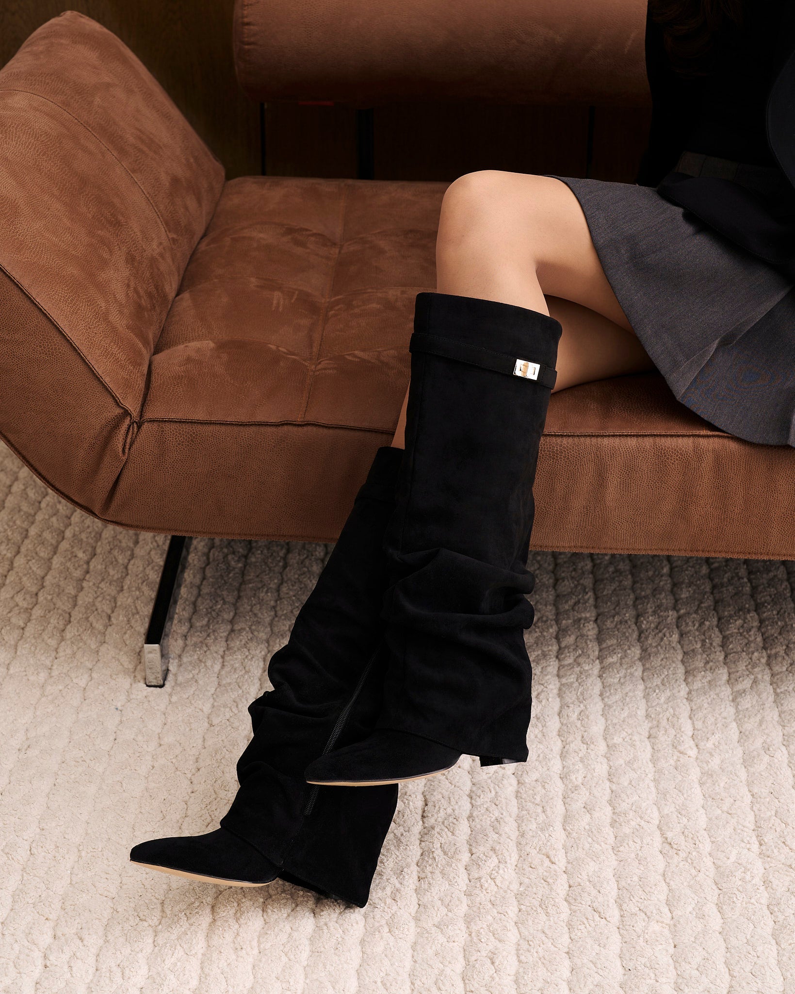 Lavista | Black Slouchy Suede Knee-High Boots - Nora & Grace Boutique