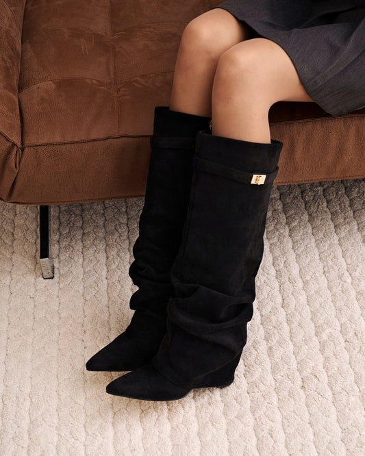 Lavista | Black Slouchy Suede Knee-High Boots - Nora & Grace Boutique