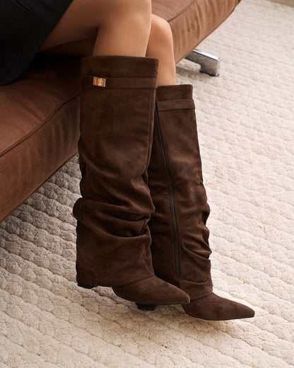 Lavista | Dark Brown Slouchy Suede Knee-High Boots - Nora & Grace Boutique