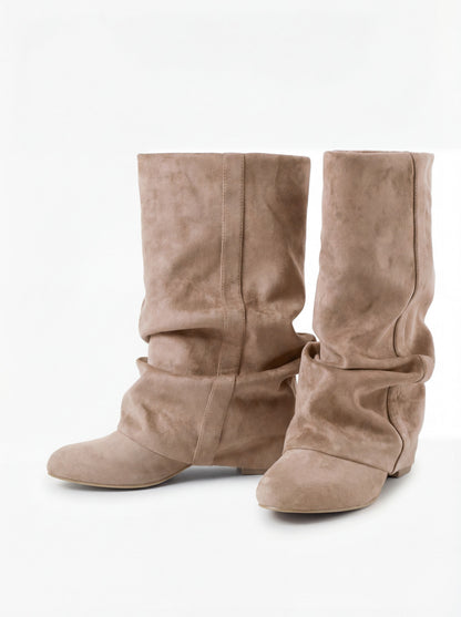 Emilia | Beige Slouchy Suede Boots - Nora & Grace Boutique