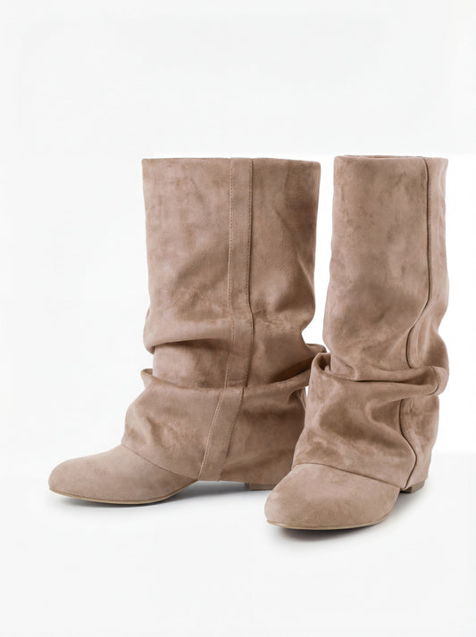 Emilia | Beige Slouchy Suede Boots - Nora & Grace Boutique