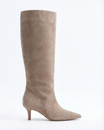 Mona | Beige Suede Knee-High Boots - Nora & Grace Boutique