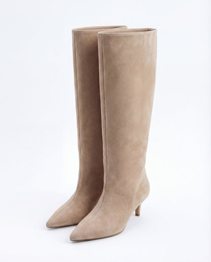 Mona | Beige Suede Knee-High Boots - Nora & Grace Boutique