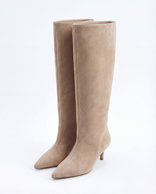 Mona | Beige Suede Knee-High Boots - Nora & Grace Boutique