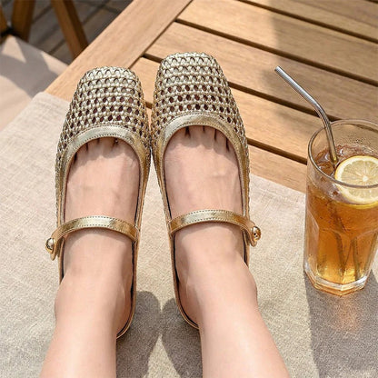 Braided Fabric Flats with Square Toe