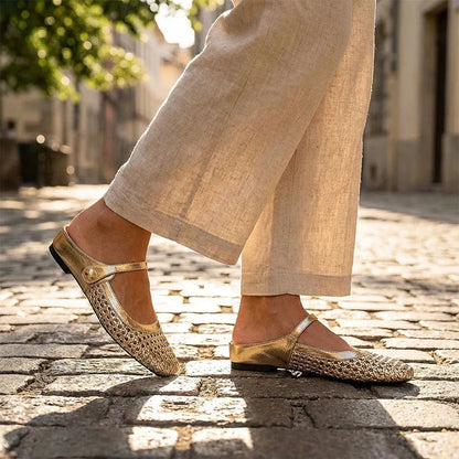Braided Fabric Flats with Square Toe