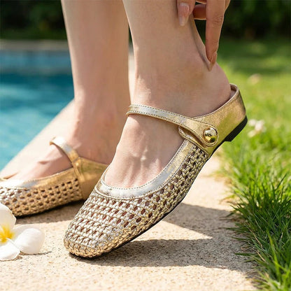 Braided Fabric Flats with Square Toe