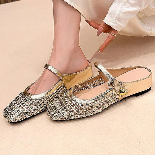 Braided Fabric Flats with Square Toe