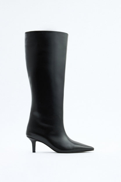 Mona | Black Leather Knee-High Boots - Nora & Grace Boutique