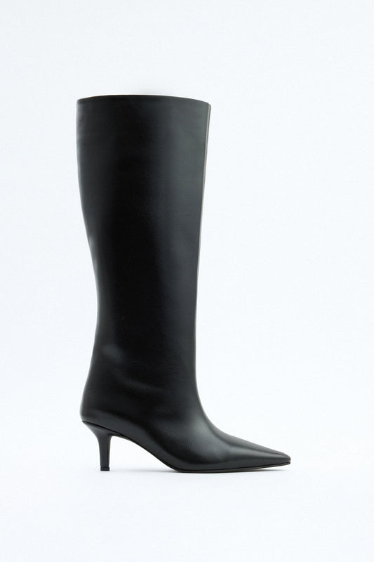 Mona | Black Leather Knee-High Boots - Nora & Grace Boutique