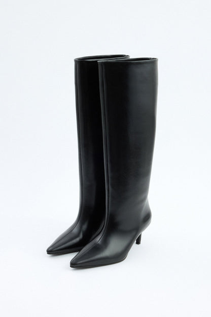 Mona | Black Leather Knee-High Boots - Nora & Grace Boutique