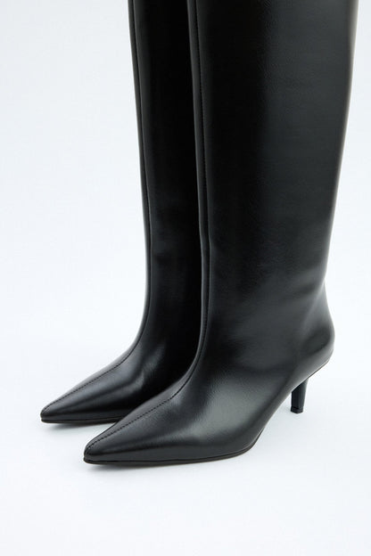 Mona | Black Leather Knee-High Boots - Nora & Grace Boutique