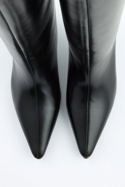 Mona | Black Leather Knee-High Boots - Nora & Grace Boutique