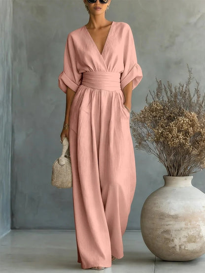 V-Neck and High Waist Jumpsuit