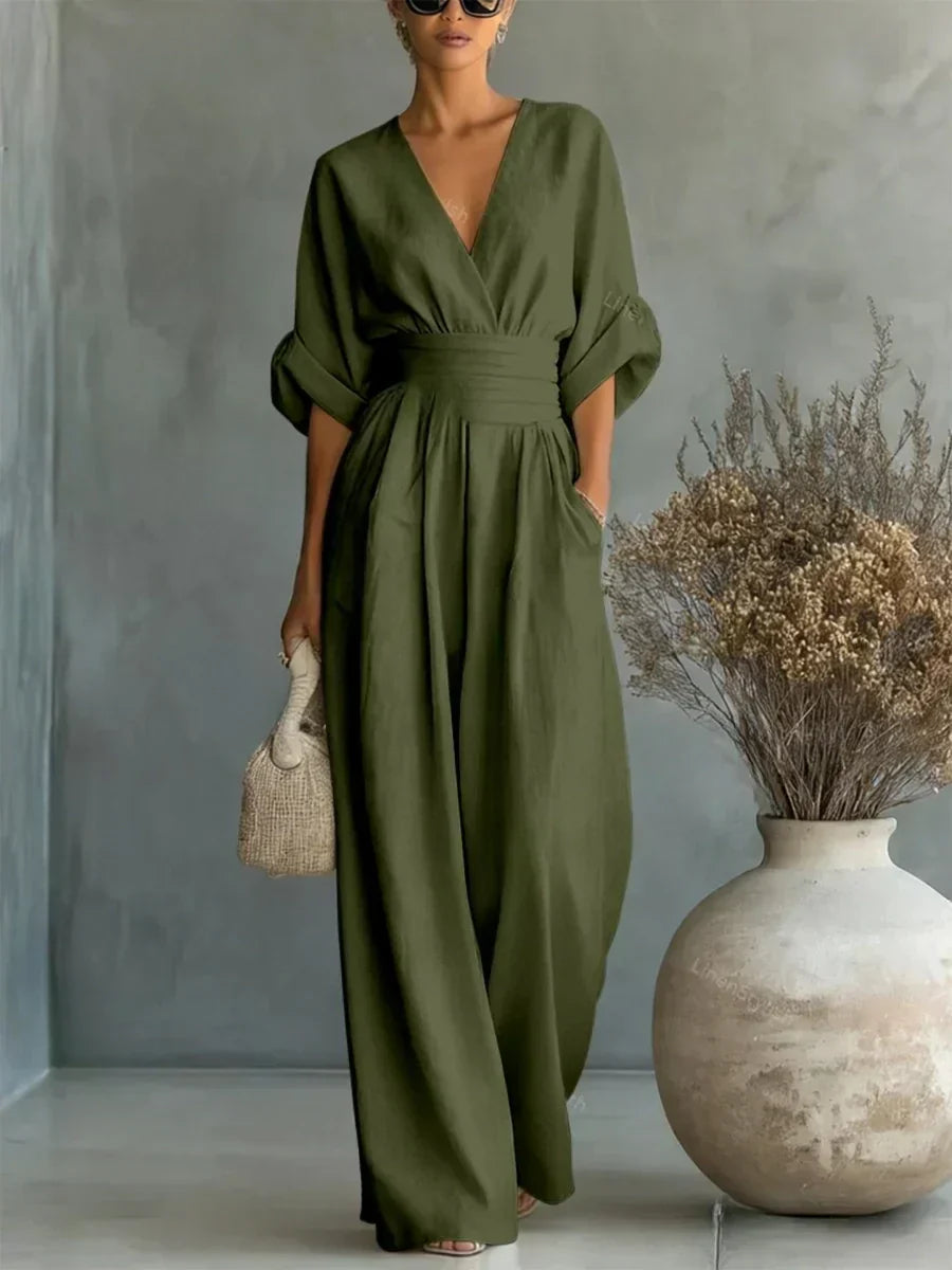 V-Neck and High Waist Jumpsuit