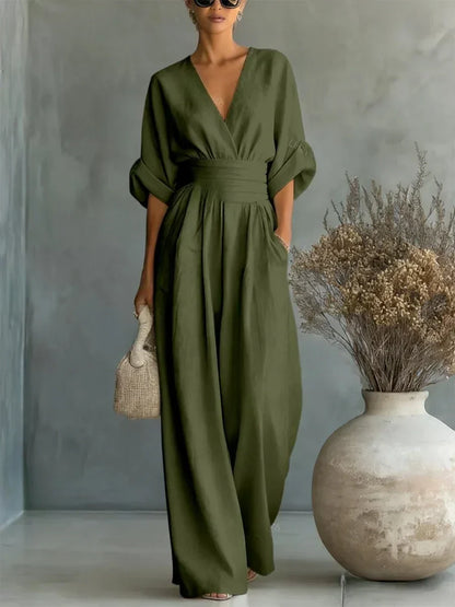 V-Neck and High Waist Jumpsuit