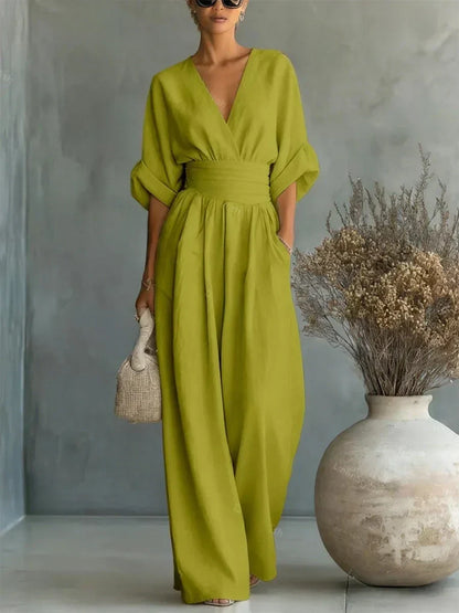 V-Neck and High Waist Jumpsuit
